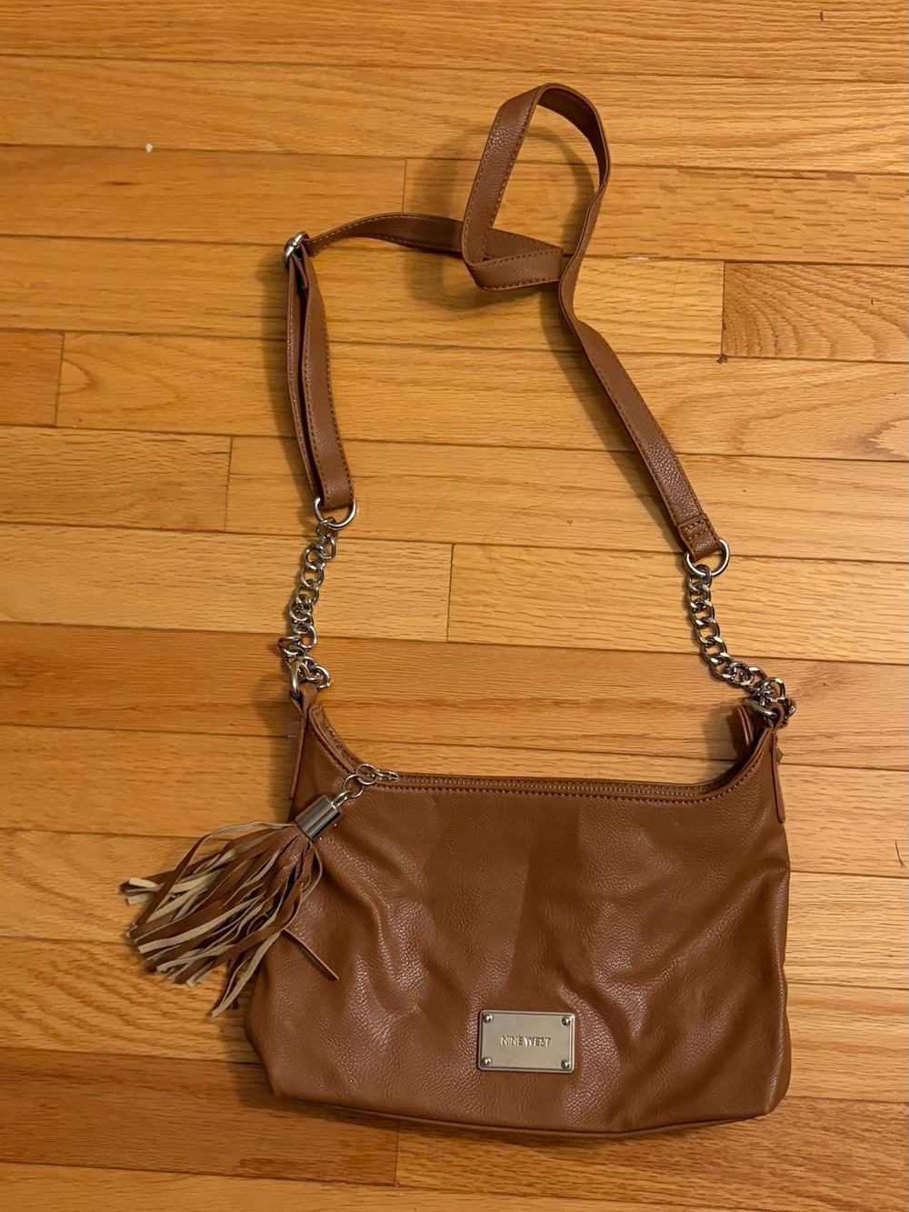 Nine West Tan Brown Crossbody Bag with Tassel Accent